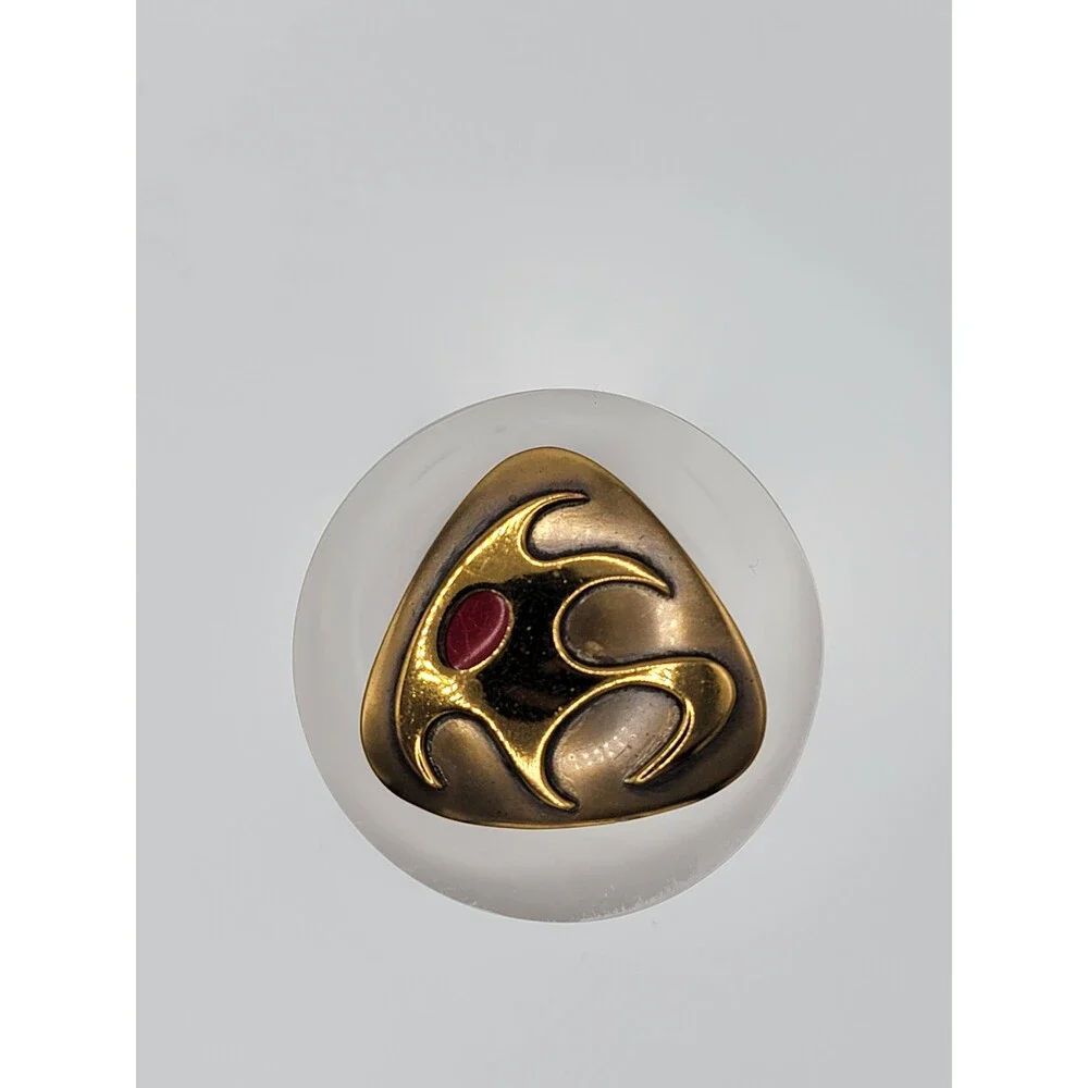 Vintage Hogan Bolas Abstract Red Enamel Gold Tone Brooch